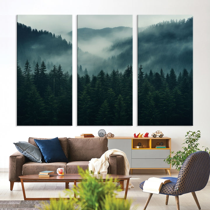 Captivant Misty Forest Wall Art Premium Impression sur toile une atmosphère brumeuse et sereine