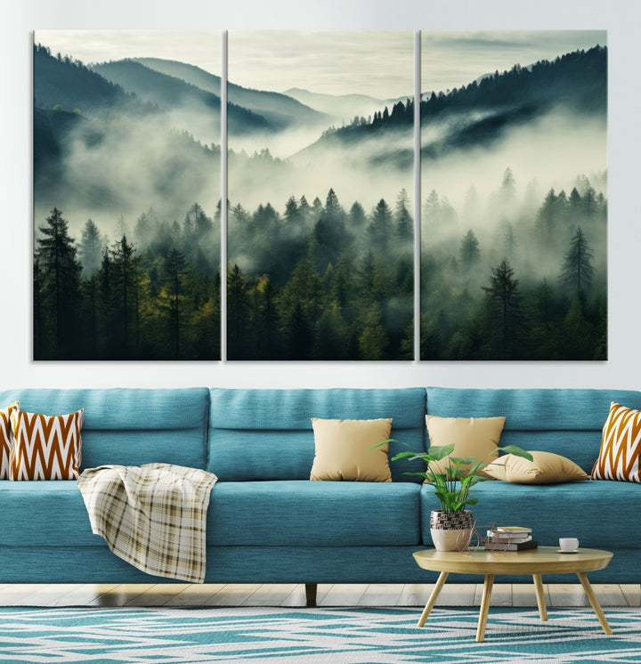 Captivant Misty Forest Wall Art Premium Impression sur toile une atmosphère brumeuse et sereine