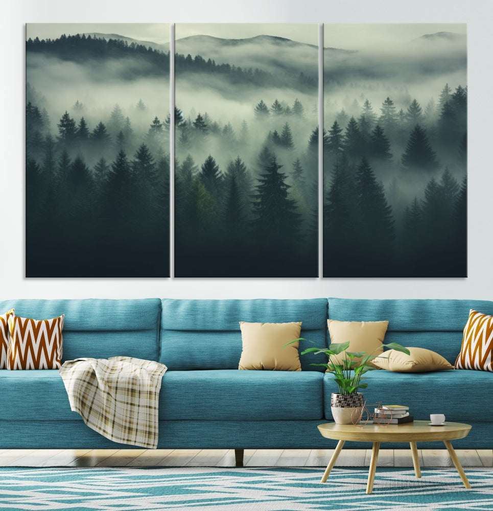 Misty Forest Wall Art Premium Canvas Print une atmosphère brumeuse et sereine