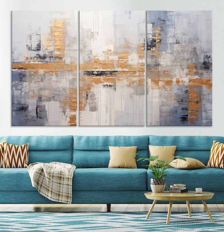 The Beige Modern Large Abstract Wall Art Canvas Print in neutral tones features a UV-protective coating for enduring elegance.