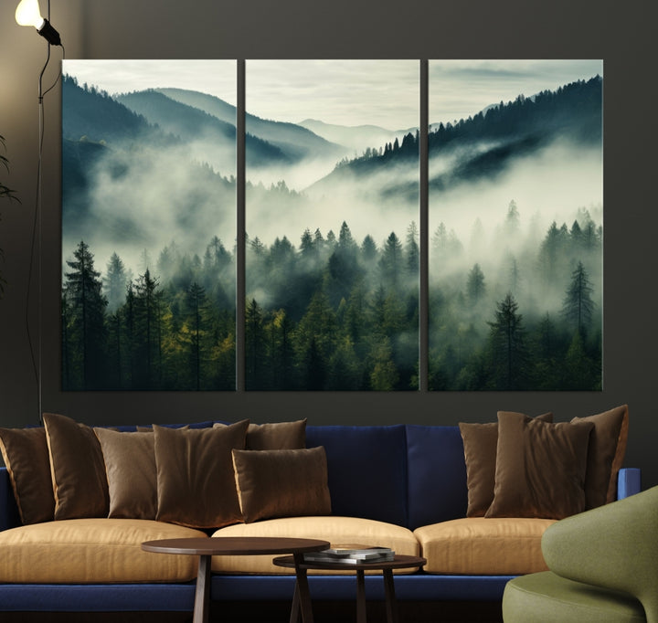 Captivant Misty Forest Wall Art Premium Impression sur toile une atmosphère brumeuse et sereine