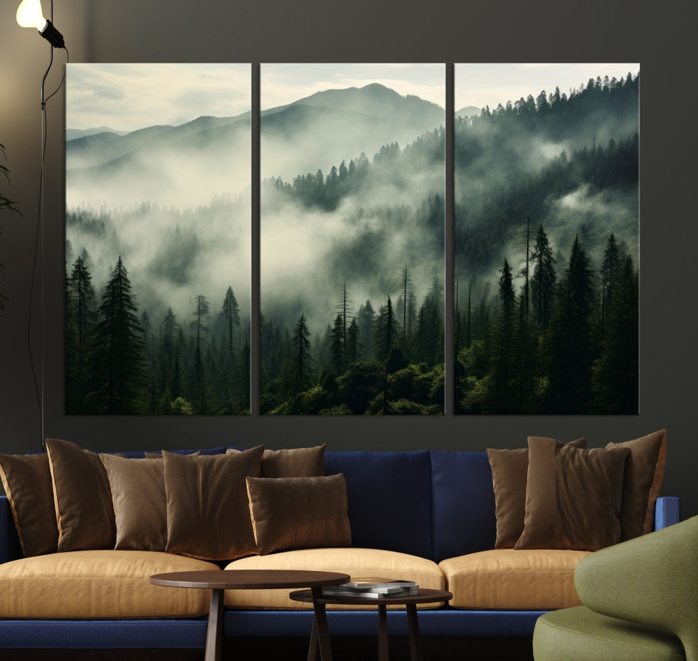 Captivant Misty Forest Wall Art Premium Impression sur toile une atmosphère brumeuse et sereine