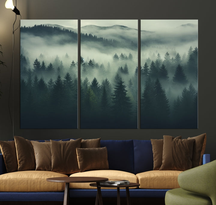 Misty Forest Wall Art Premium Canvas Print une atmosphère brumeuse et sereine