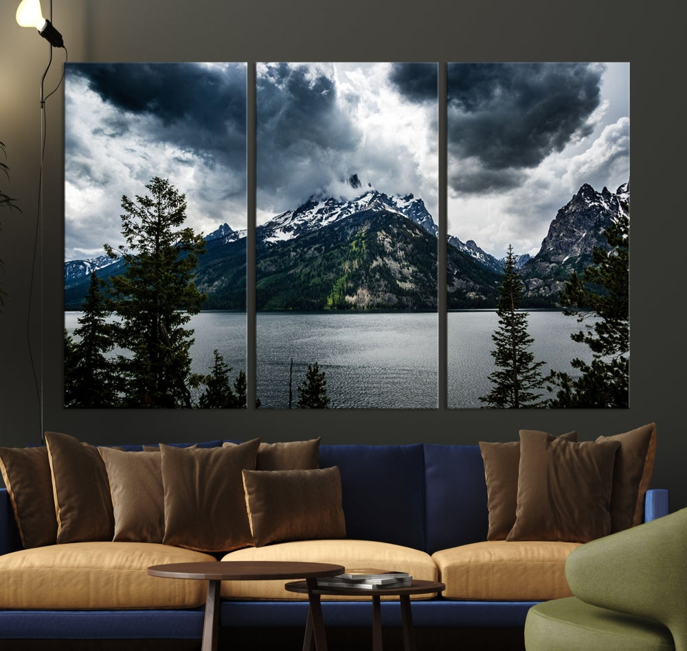 Grand Teton National Park Canvas Wall Art – Majestic Mountain Landscape Under Dramatic Clouds - Ready to Hang