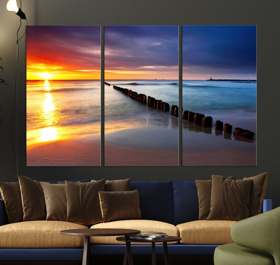 Wall Art Canvas Print Colorful Sunset Ocean Beach Landscape