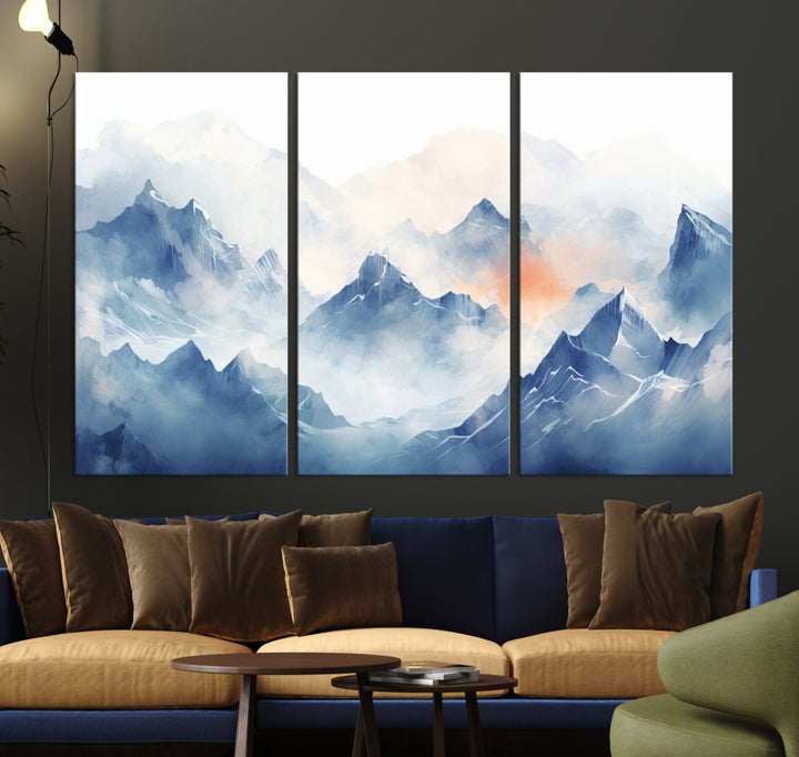 Blue Orange Abstract Mountain Wall Art