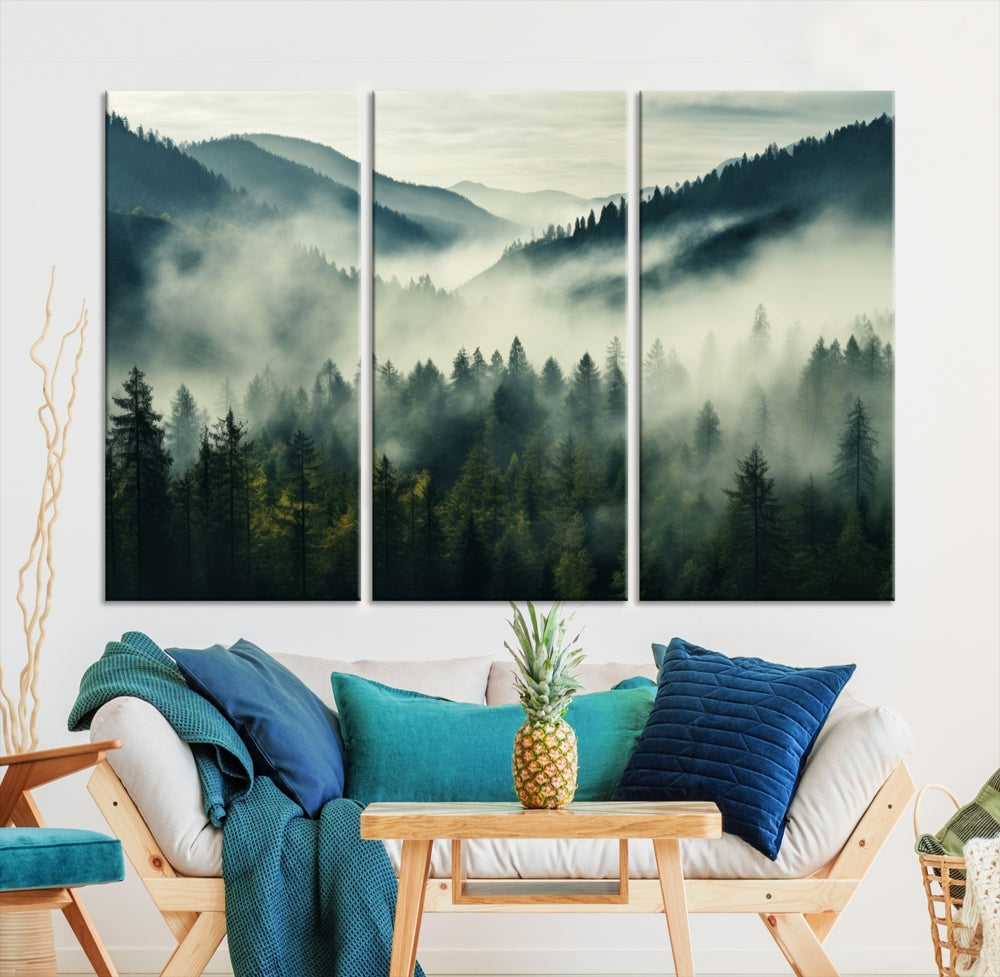 Captivant Misty Forest Wall Art Premium Impression sur toile une atmosphère brumeuse et sereine