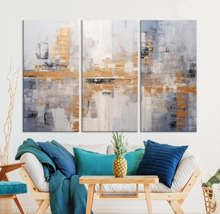 The Beige Modern Large Abstract Wall Art Canvas Print in neutral tones features a UV-protective coating for enduring elegance.