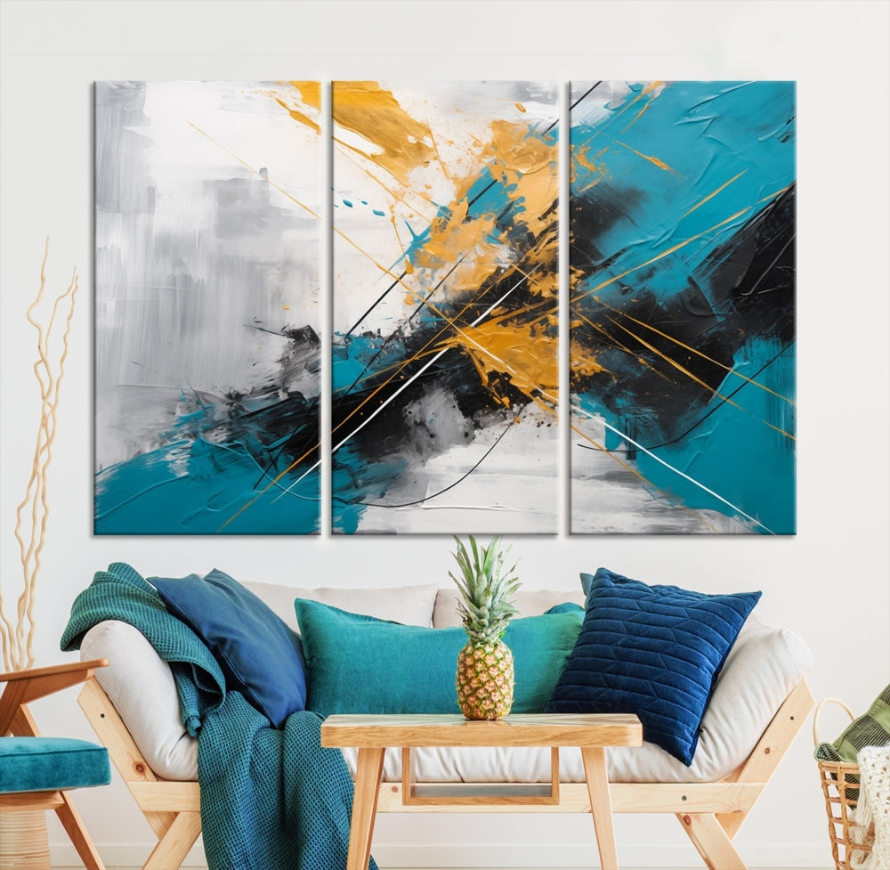 Turquoise Orange Abstract Wall Art Canvas Print