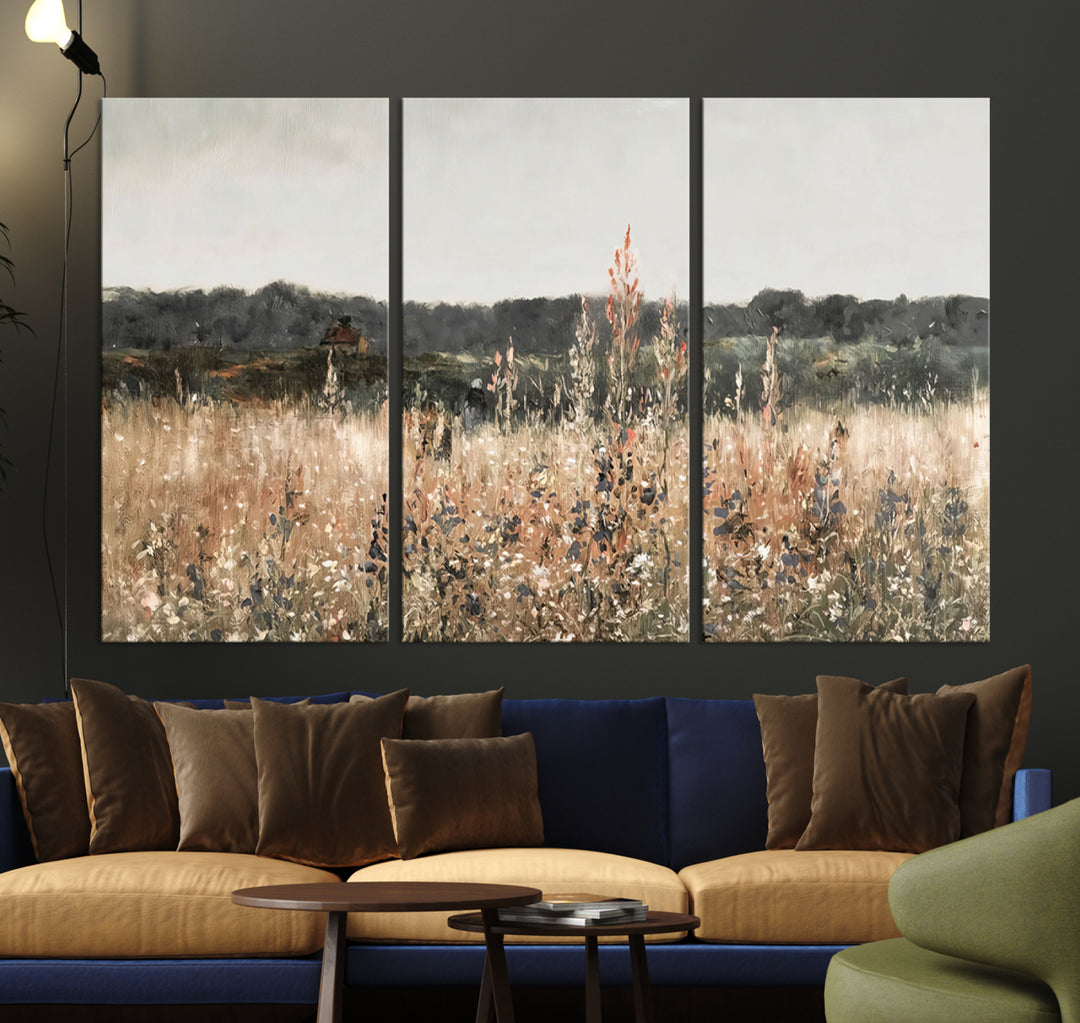 Abstract Field Wall Art Canvas Print, Landscape Wall Art Wildflower Field Country Home Decor