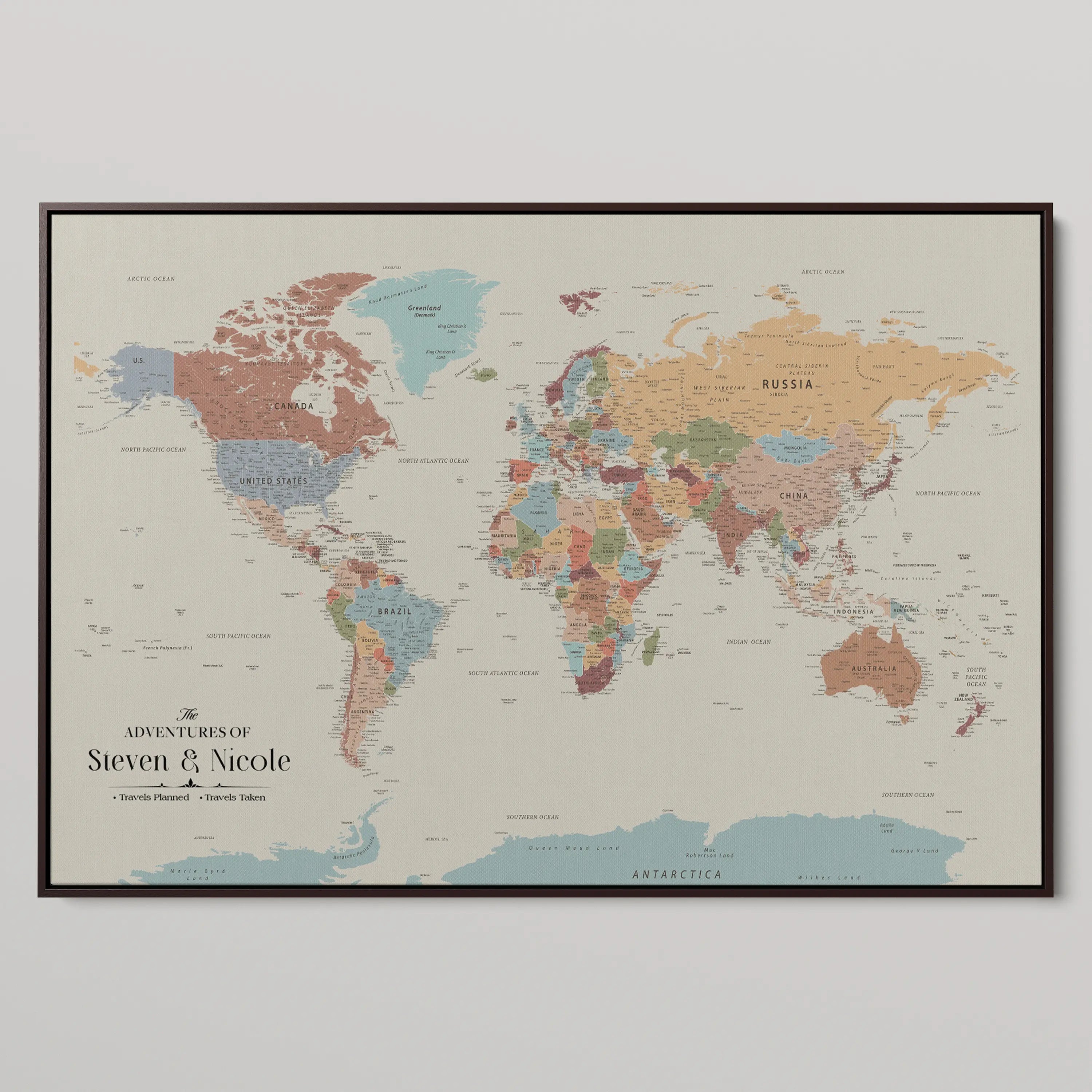 45566494-MGV-CV-36X24-Push Pin Framed World Map Personalized Canvas for Travel Adventures Custom Anniversary Gift Memory Tracker for Home or Office