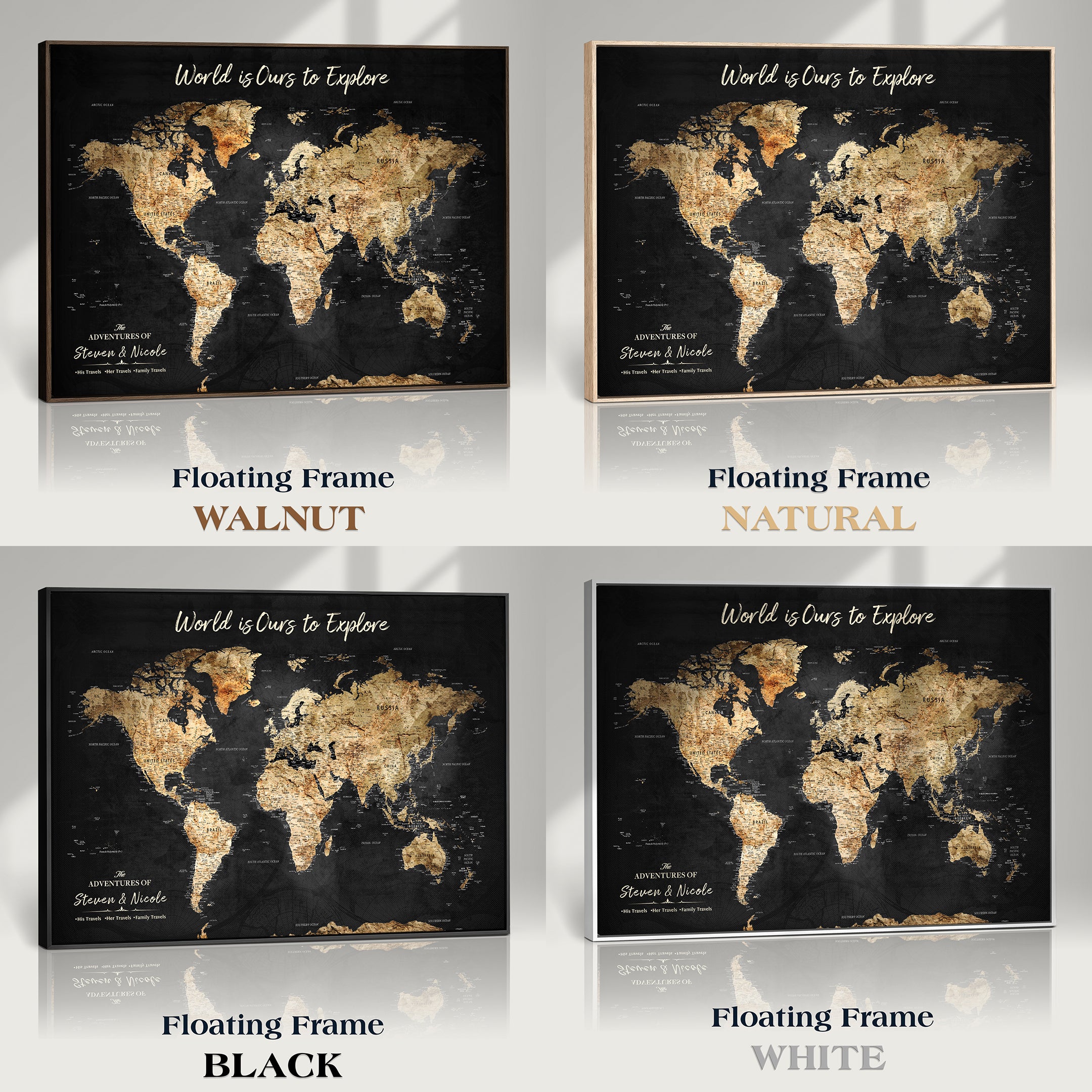 Rehber01-MGV-CV-36X24-Personalized Travel World Map Print | Customize Map with Push Pin Canvas on Foam Board | Grunge Maps Prints for Wall Decor