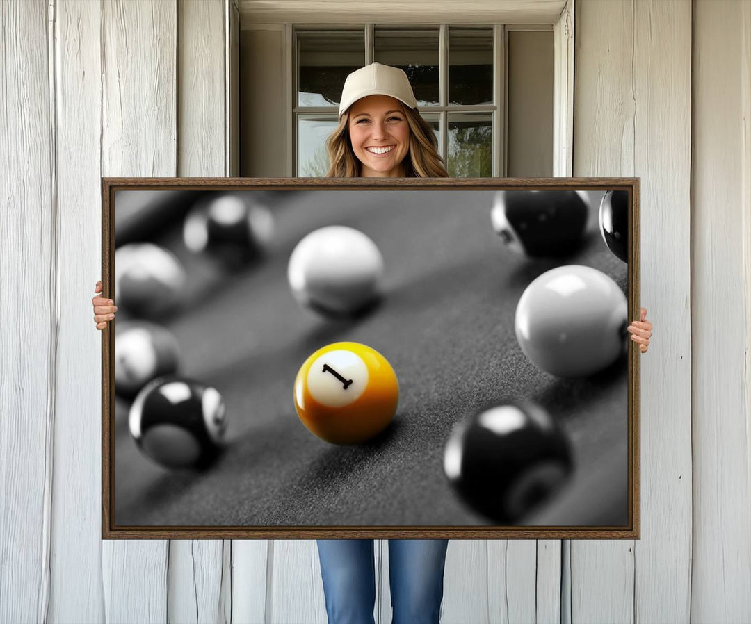 The Black and White Concept Billiard Balls Canvas Print elevates the space with museum-quality charm.