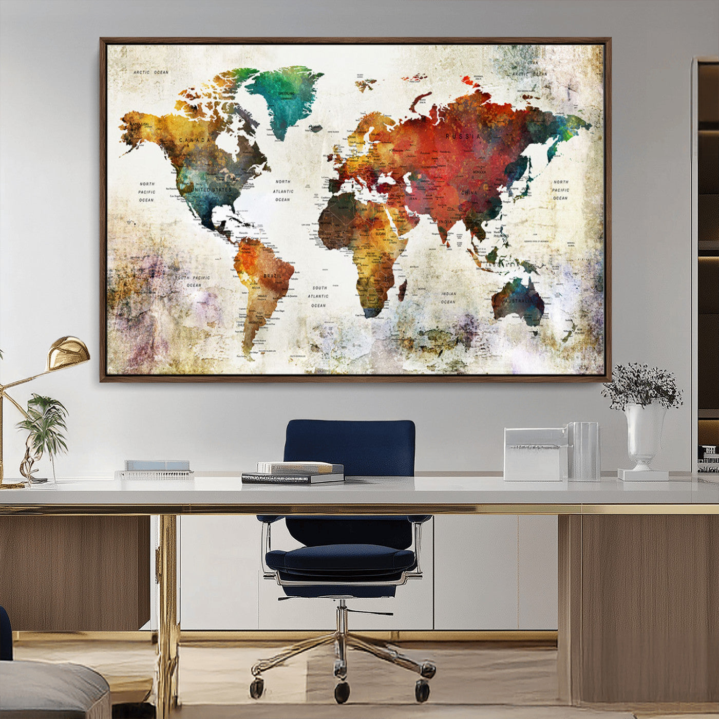 -Push Pin World Map Canvas Print – Framed Wall Art for Couples to Track Their Travels – Anniversary