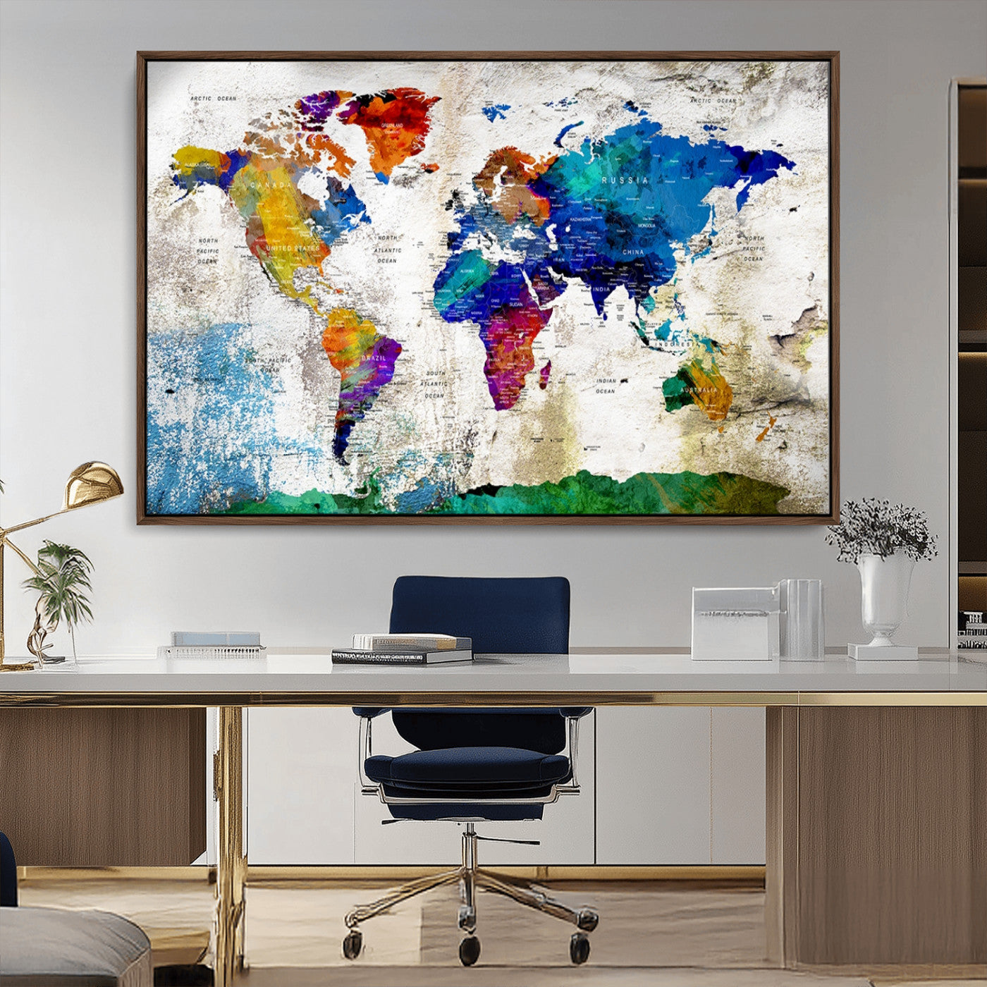 MGV-FC-36X24 - Push Pin World Map Canvas Print – Framed Wall Art for Couples to Track Their Travels – Anniversary