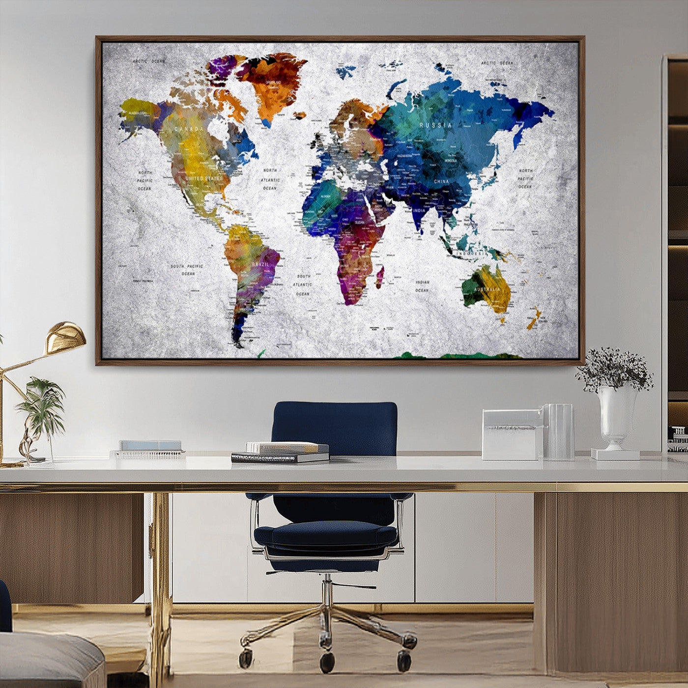 MGV-FC-36X24 - Push Pin World Map Canvas Print – Framed Wall Art for Couples to Track Their Travels – Anniversary