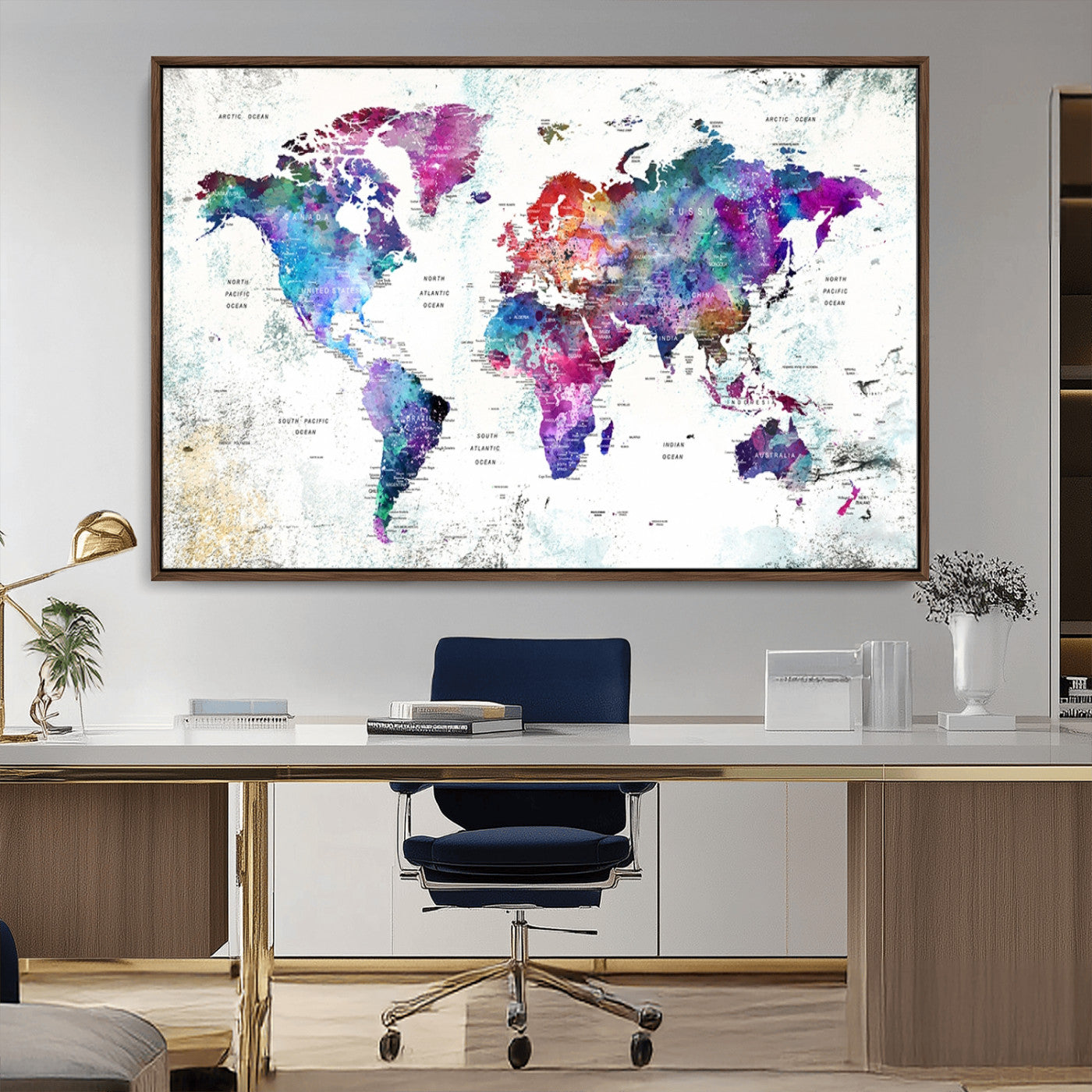 MGV-FC-36X24 - Push Pin World Map Canvas Print – Framed Wall Art for Couples to Track Their Travels – Anniversary