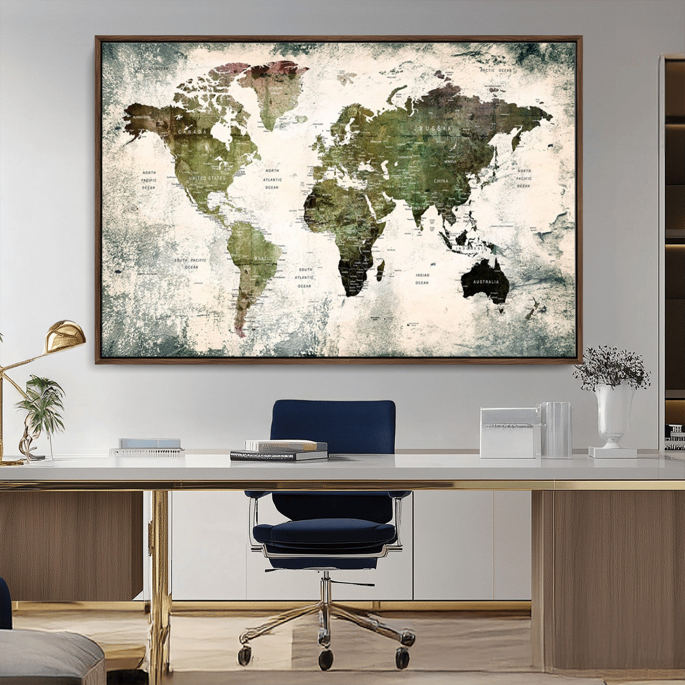 MGV-FC-36X24 - Push Pin World Map Canvas Print – Framed Wall Art for Couples to Track Their Travels – Anniversary