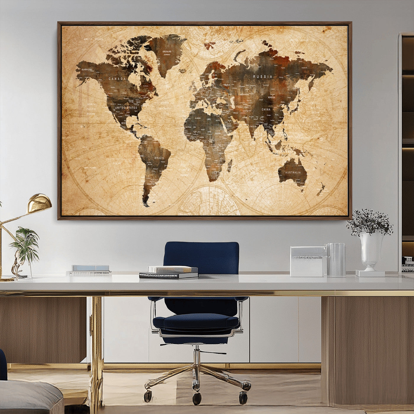 MGV-FC-36X24 - Push Pin World Map Canvas Print – Framed Wall Art for Couples to Track Their Travels – Anniversary