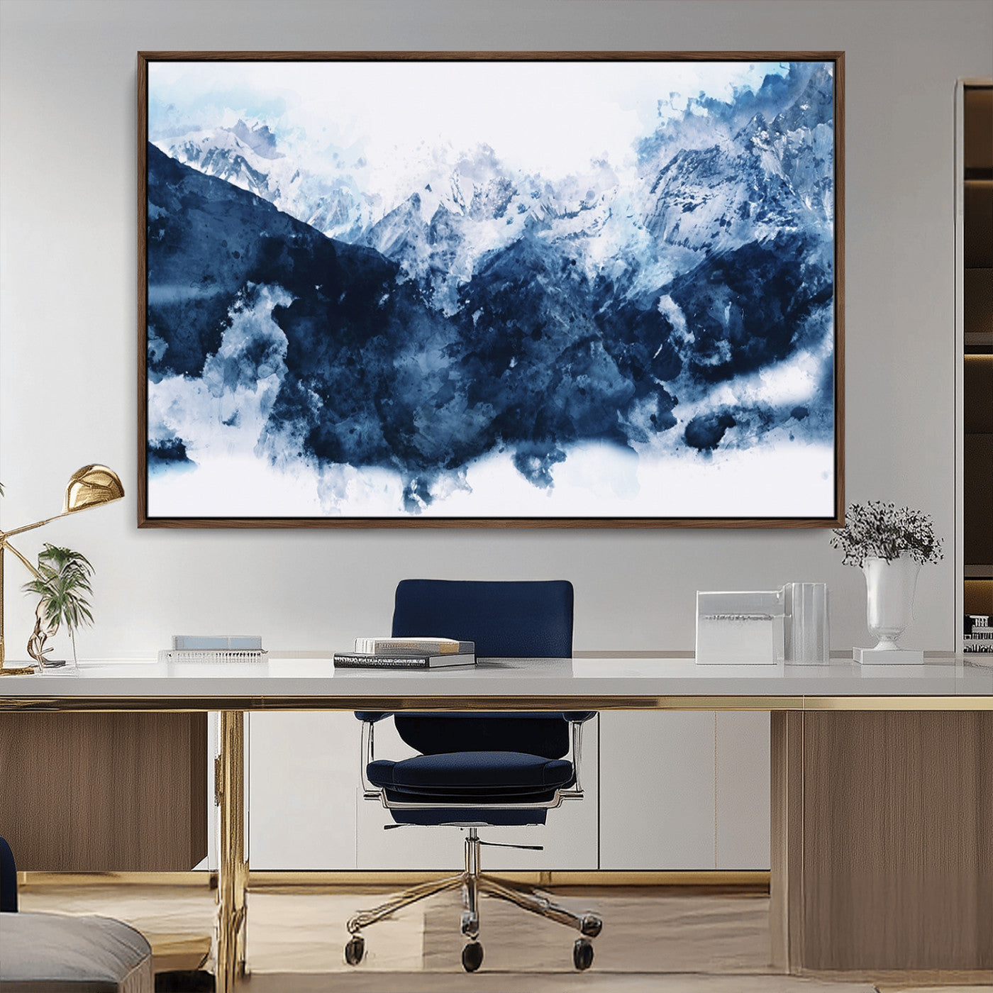 81700-MGV-CV-36X24-Abstract Blue Mountain Canvas Wall Art – Modern Triptych Landscape Print – Contemporary Nature Decor for Living Room or Office – Ready to