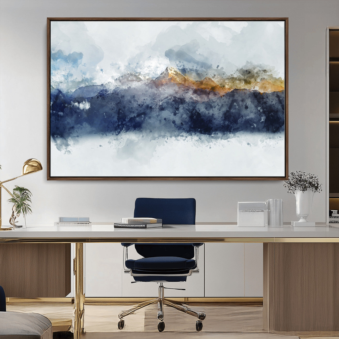 89149-MGV-CV-36X24-Abstract Mountain Range Art Canvas Print | 3 Panel Watercolor Landscape for Living Room, Office, or Bedroom | Large Ready-to-Hang Artwork