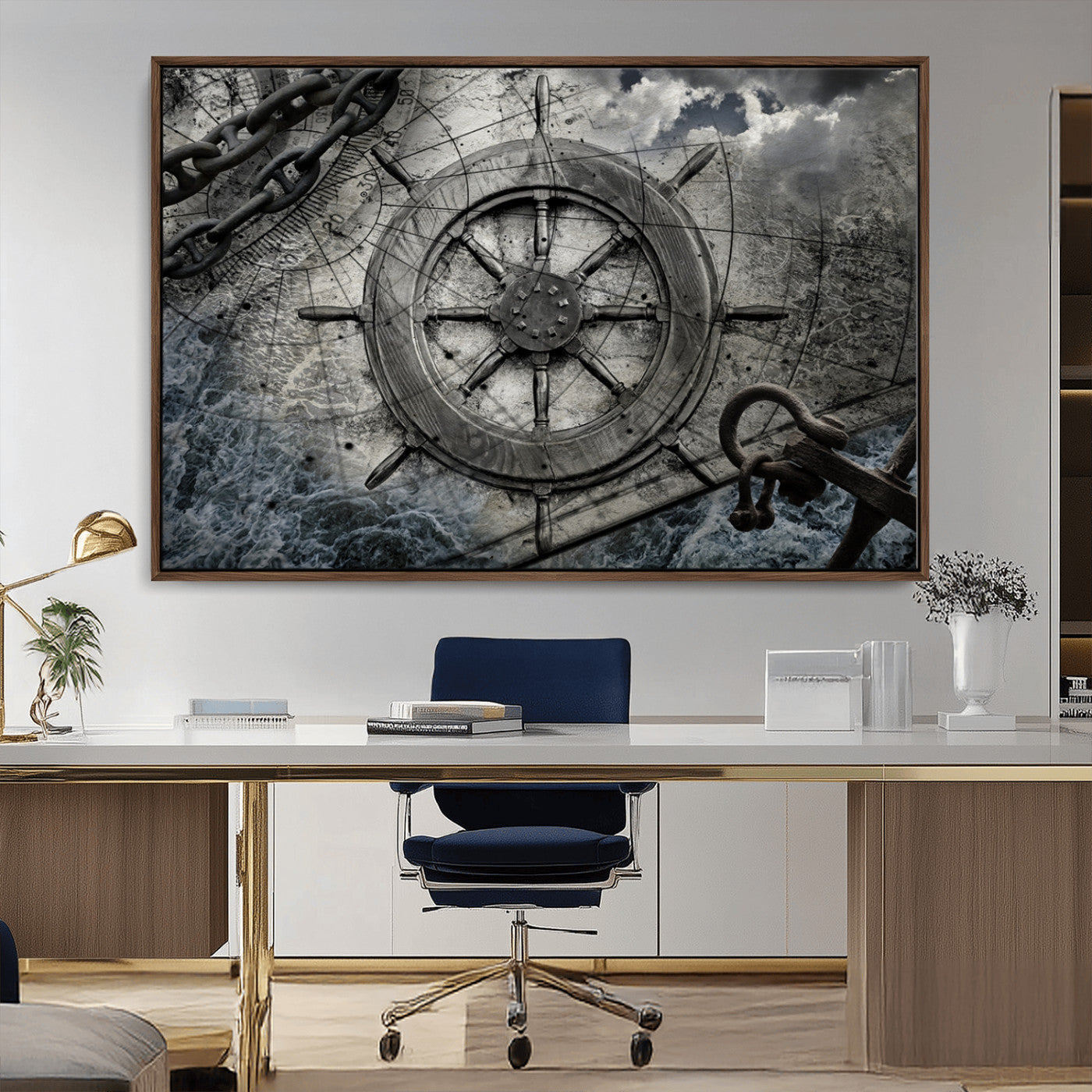 MGV-FC-36X24 - Ship Steering Wheel Vintage Wall Art Canvas Print