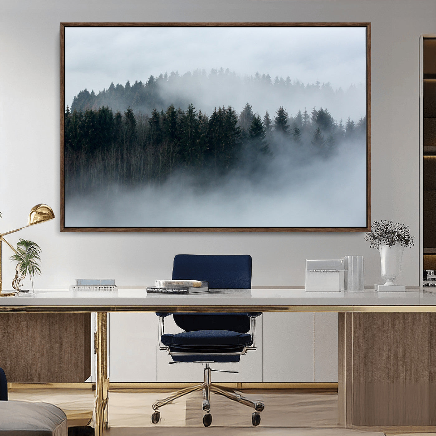 MGV-FC-36X24 - Autumn and Misty Trees in the Forest Wall Art Canvas Print, Foggy Forest Mountain Wall Art Canvas