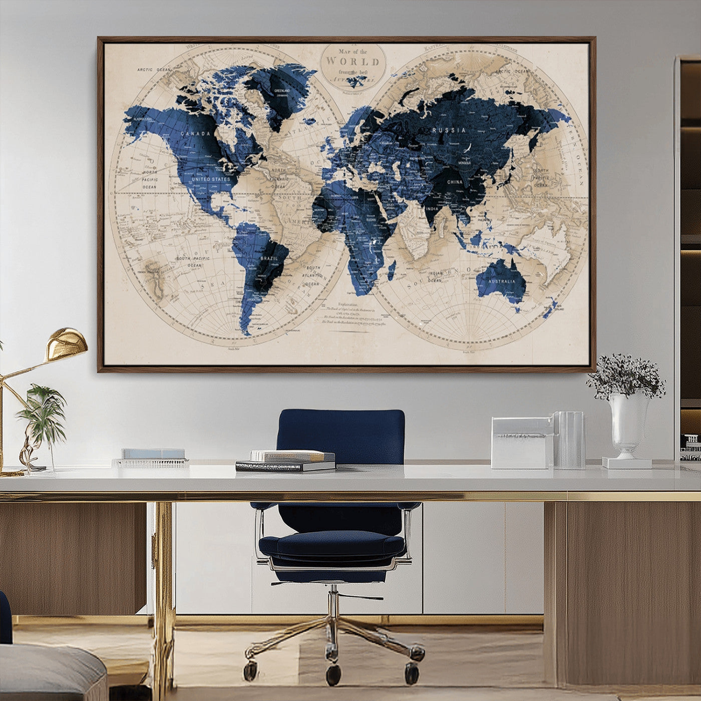 MGV-FC-36X24 - World Map Wall Art Canvas Print for Home and Office Decor