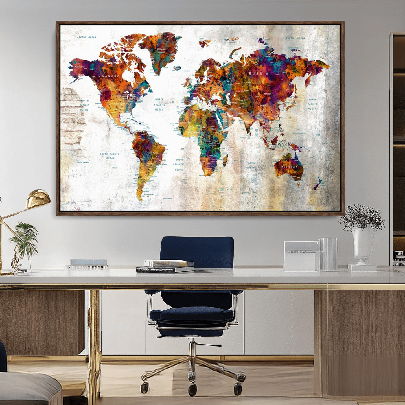 MGV-FC-36X24 - Push Pin World Map Canvas Print – Framed Wall Art for Couples to Track Their Travels – Anniversary