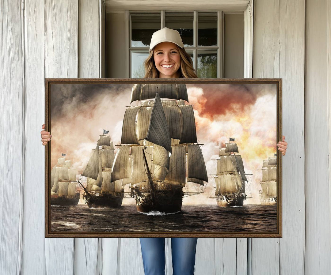 Pirate Fleet Canvas Print of ships at sea.