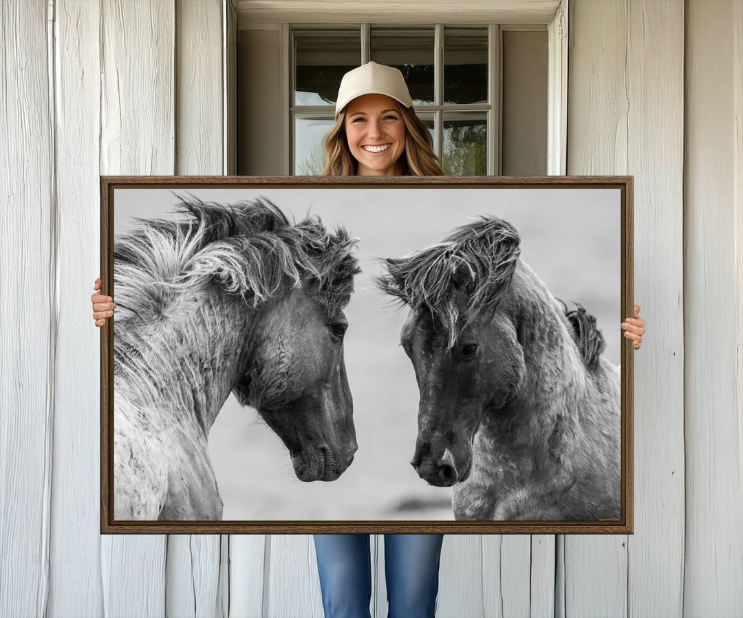 The White Horses Wall Art Canvas Print adorns the dining area wall.