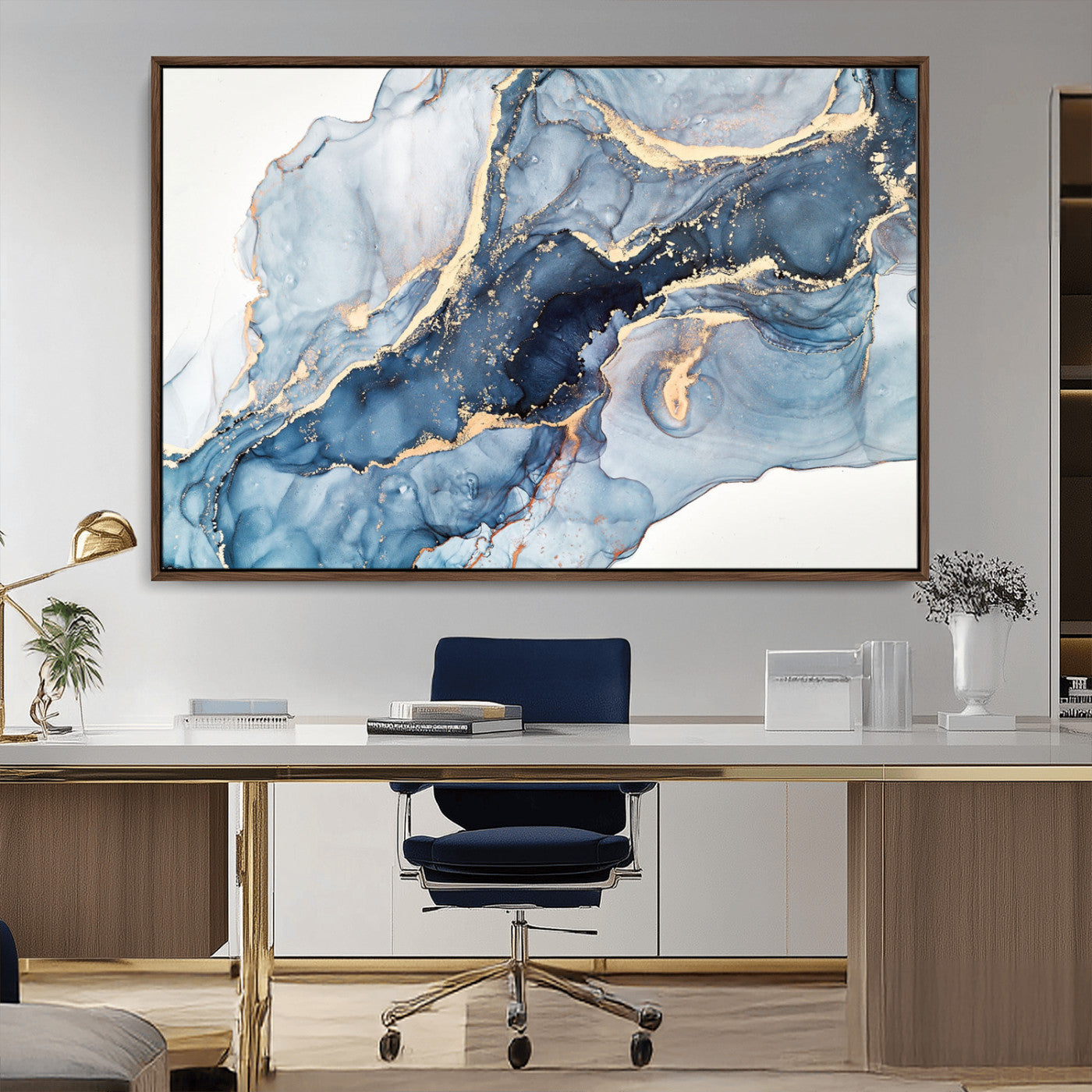 33782-MGV-CV-36X24-Abstract Art Print - Blue Abstract Canvas Wall Art Print Abstract Art Fluid Effect Marble Wall Art