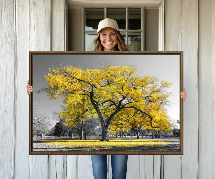 The Big Yellow Tree Canvas Print features vivid art on a ready-to-hang museum-quality canvas.