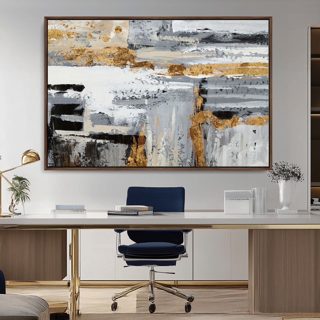 Abstract Painting Canvas Wall Art Print | Gray Paint Drip and Brush Strokes Art