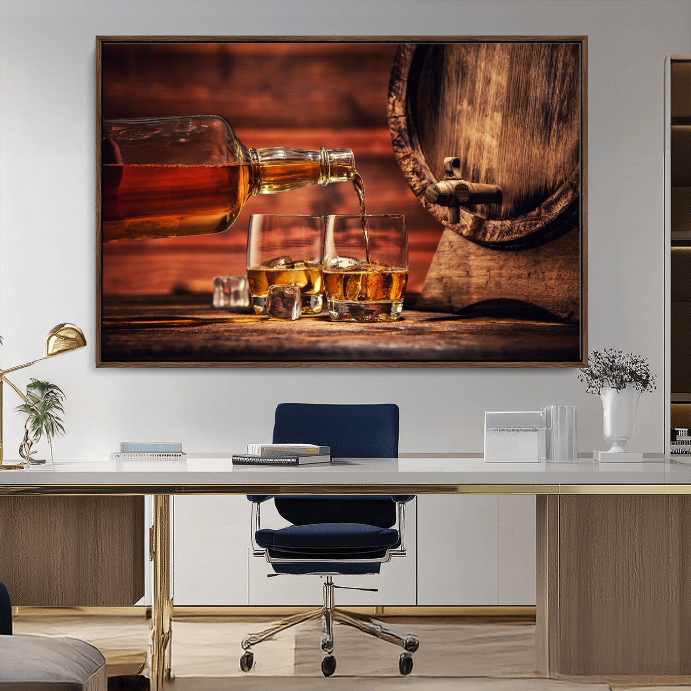 MGV-FC-36X24 - Whiskey and Cigar Canvas Wall Art | 3 Panel Bar Room Decor for Home Lounge, Office, or Man Cave |
