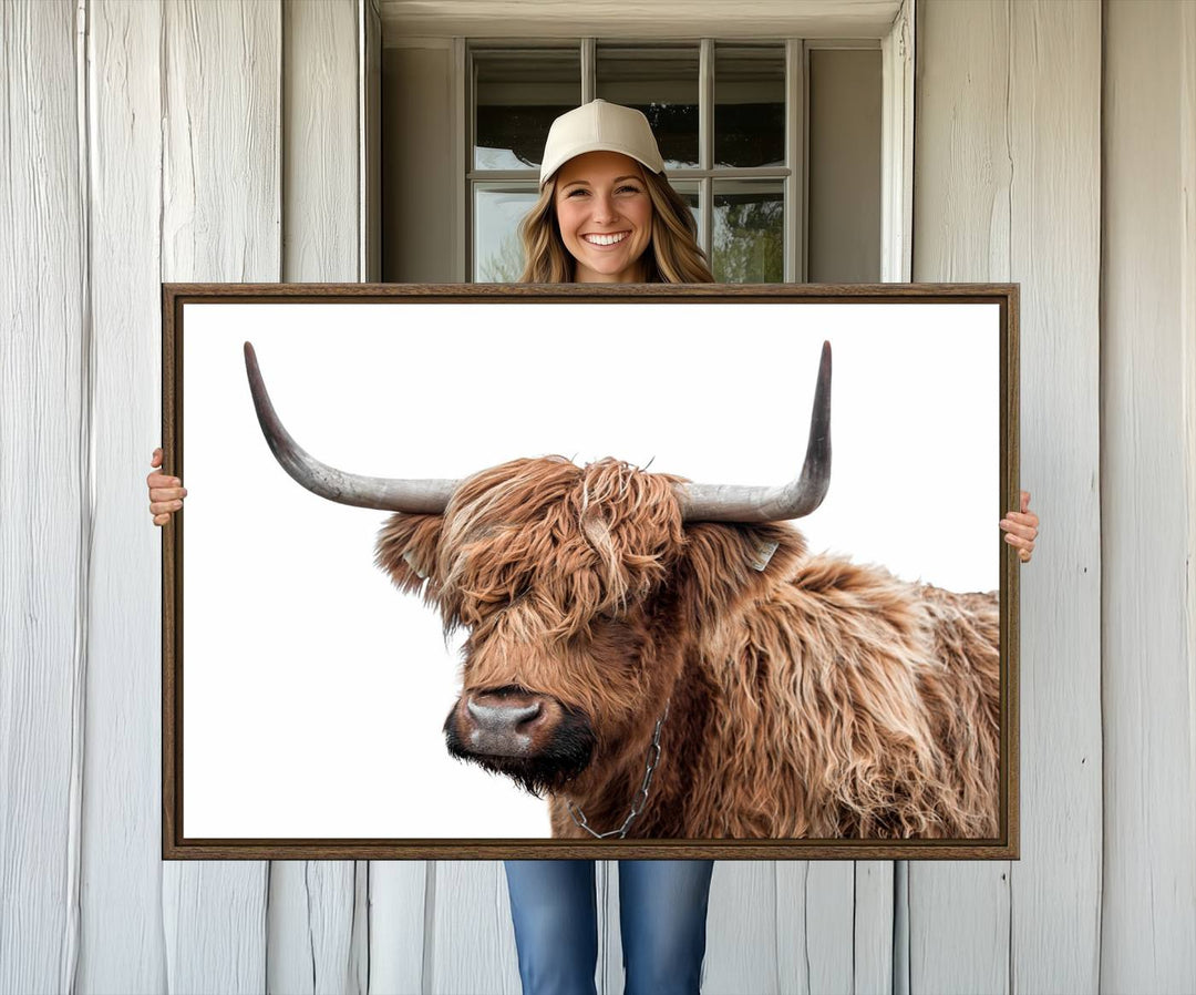 Self Portrait of Highland Cow Canvas Wall Art Print with UV coating.