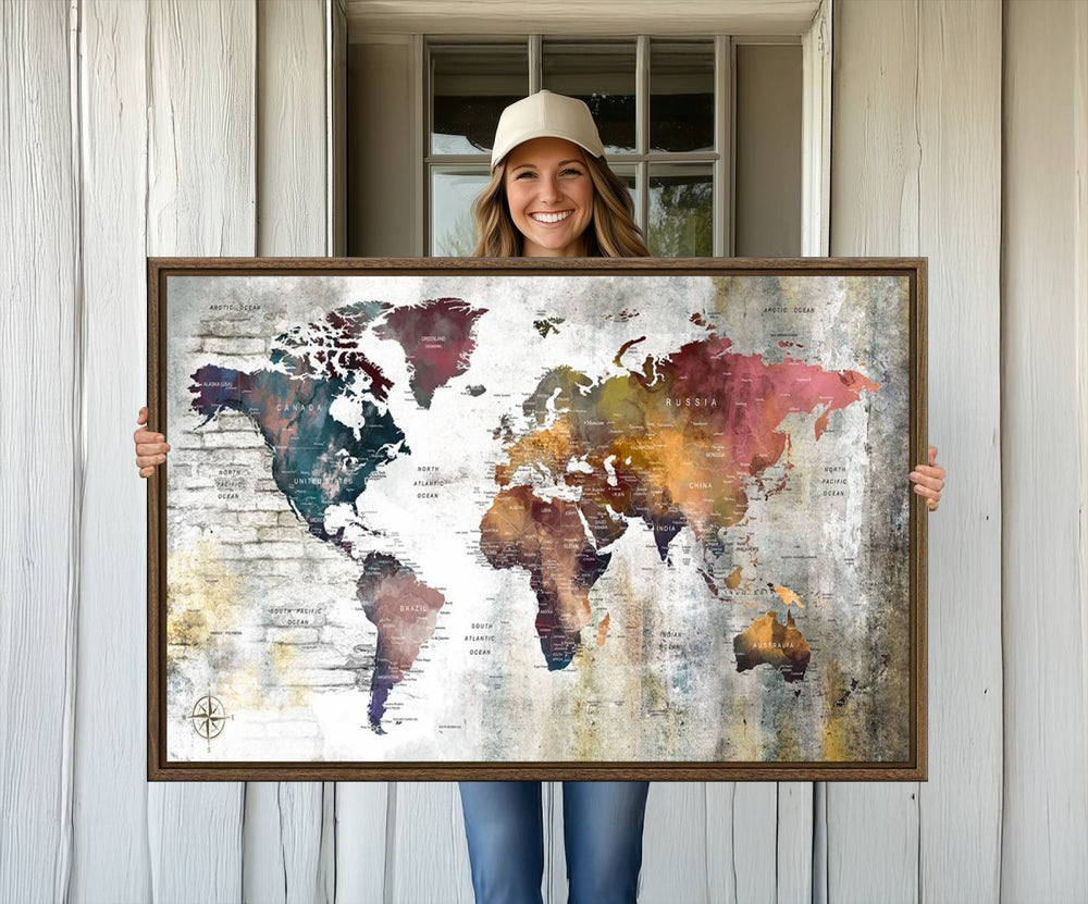 The World Map Wall Art Triptych: a 3-panel canvas featuring a vintage map.