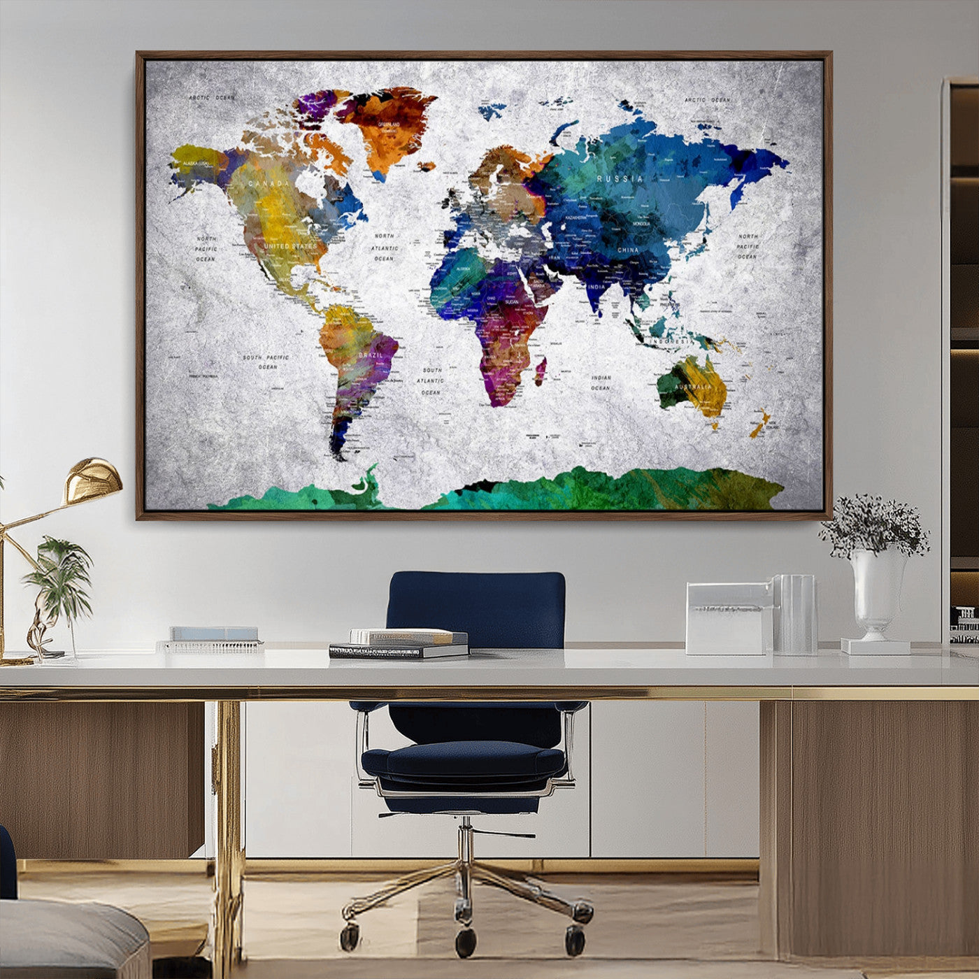 MGV-FC-36X24 - Push Pin World Map Canvas Print – Framed Wall Art for Couples to Track Their Travels – Anniversary