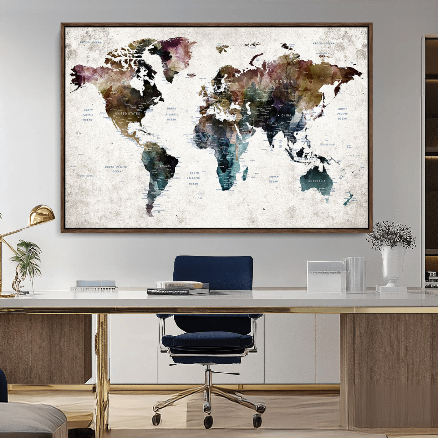 MGV-FC-36X24 - Push Pin World Map Canvas Print – Framed Wall Art for Couples to Track Their Travels – Anniversary
