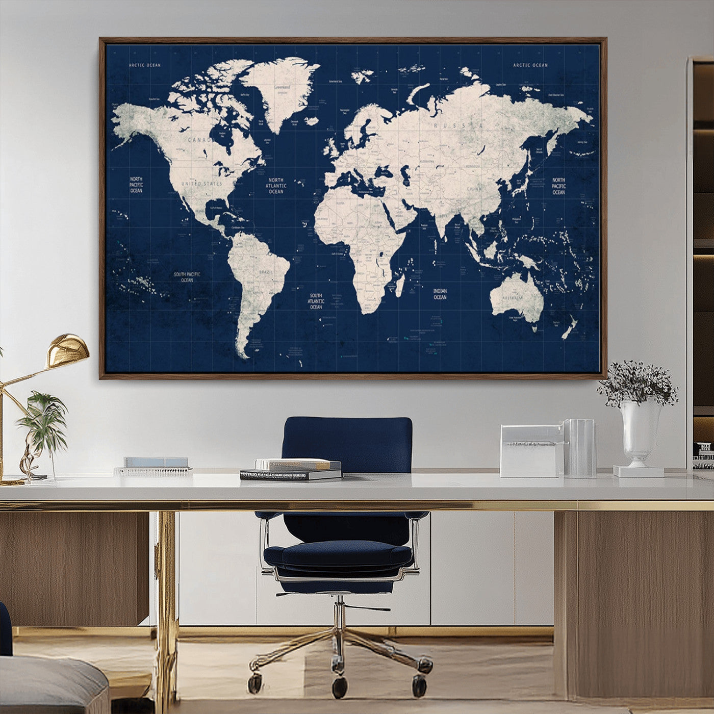 17866-MGV-CV-36X24-Push Pin World Map Canvas Print – Framed Wall Art for Couples to Track Their Travels – Anniversary