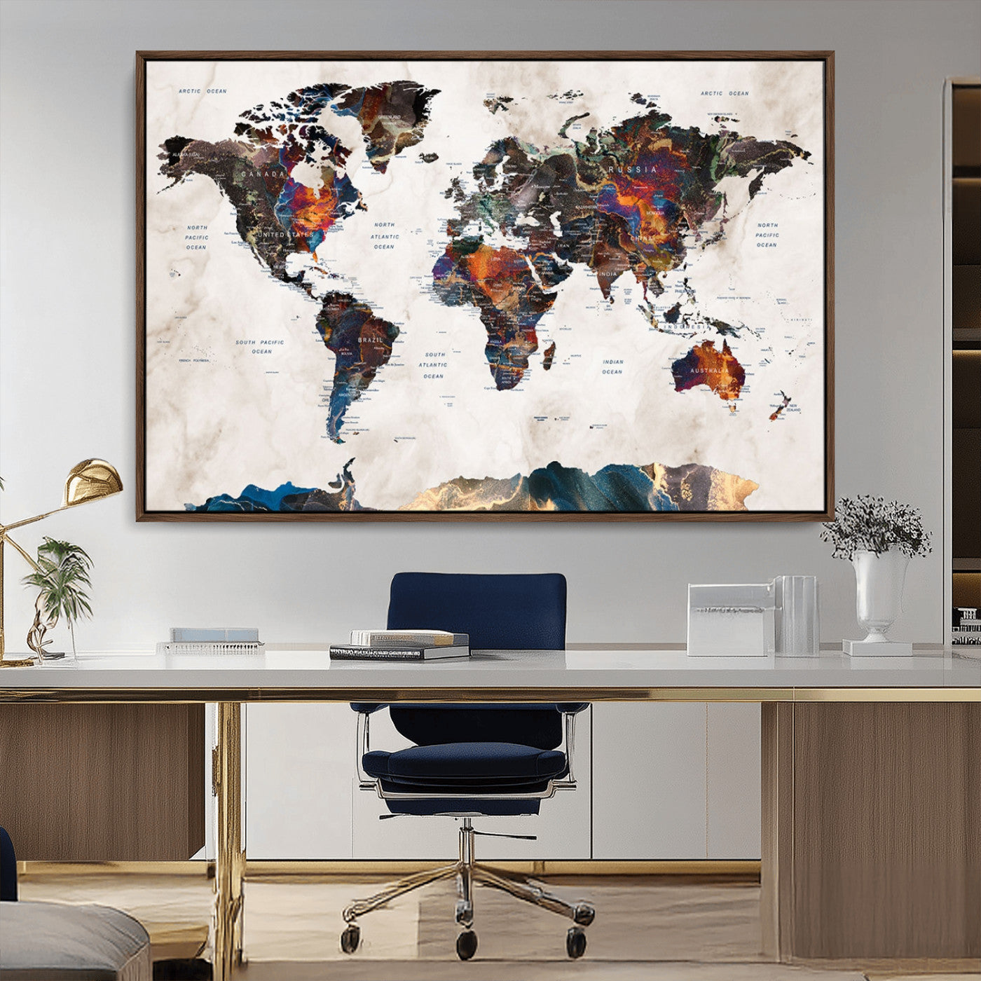 MGV-FC-36X24 - Push Pin World Map Canvas Print – Framed Wall Art for Couples to Track Their Travels – Anniversary