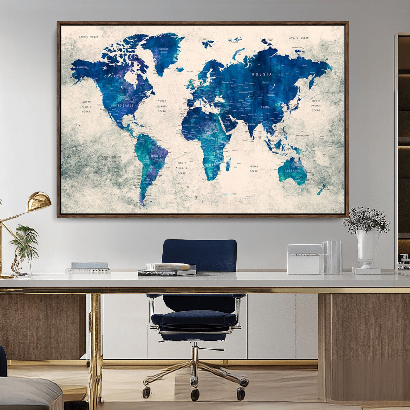 MGV-FC-36X24 - Push Pin World Map Canvas Print – Framed Wall Art for Couples to Track Their Travels – Anniversary