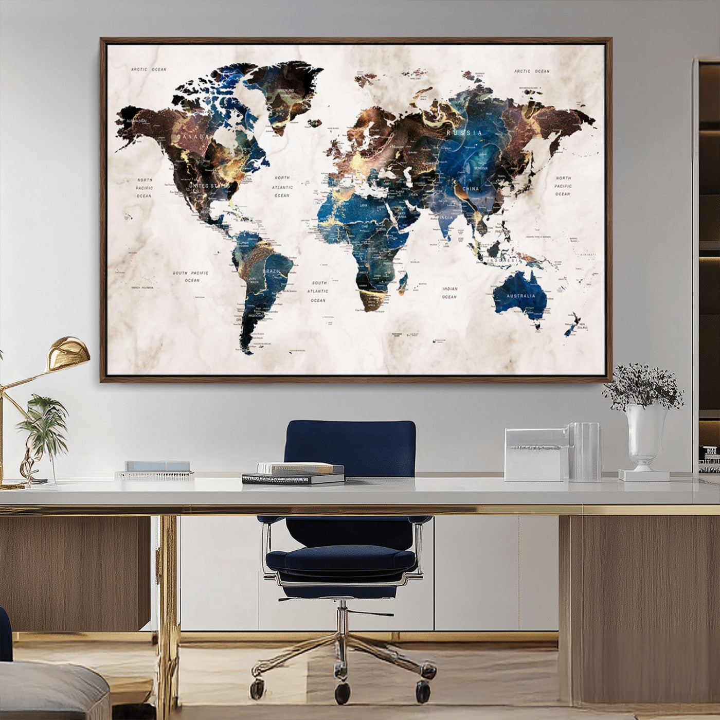 MGV-FC-36X24 - Push Pin World Map Canvas Print – Framed Wall Art for Couples to Track Their Travels – Anniversary