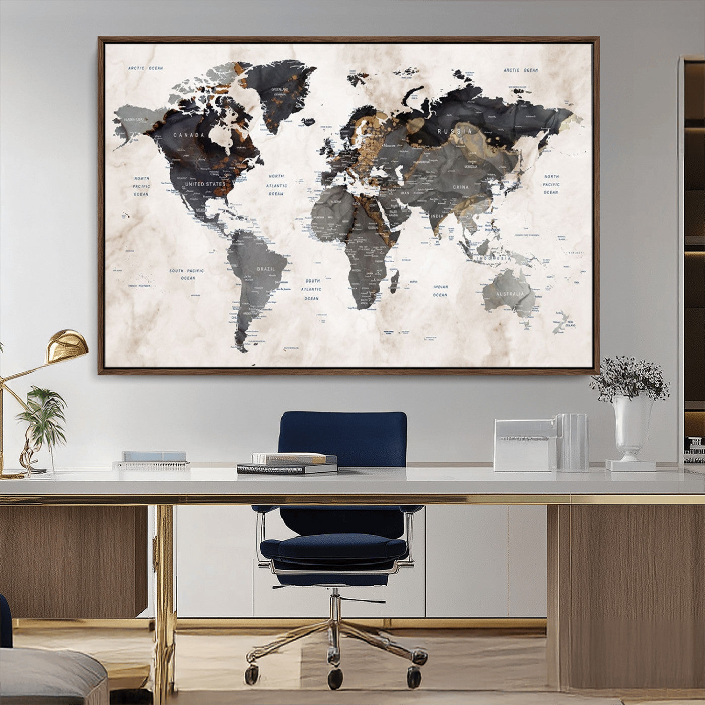 MGV-FC-36X24 - Push Pin World Map Canvas Print – Framed Wall Art for Couples to Track Their Travels – Anniversary