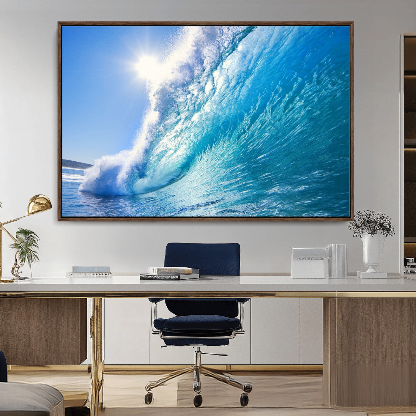 MGV-FC-36X24 - Blue Big Wave Surfing Ocean Canvas Wall Art Artwork Print , Surf Wall Art, Sea Wall Art