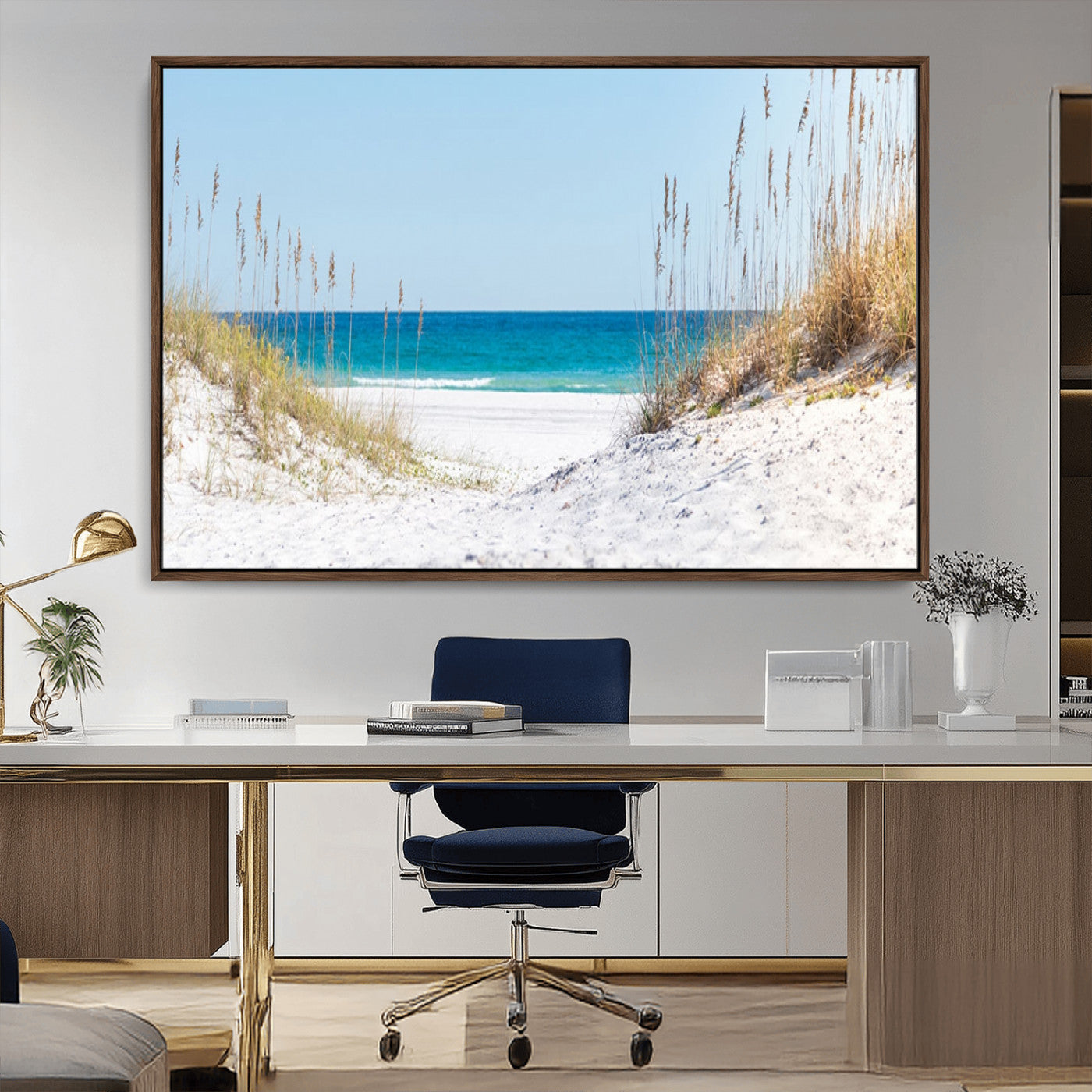 MGV-FC-36X24 - Serene Coastal Dune Path with Ocean View, 3-Panel Beach Canvas Wall Art, Tranquil Seascape Giclee Print, Gallery Wrap, Perfect for Coastal Home Decor