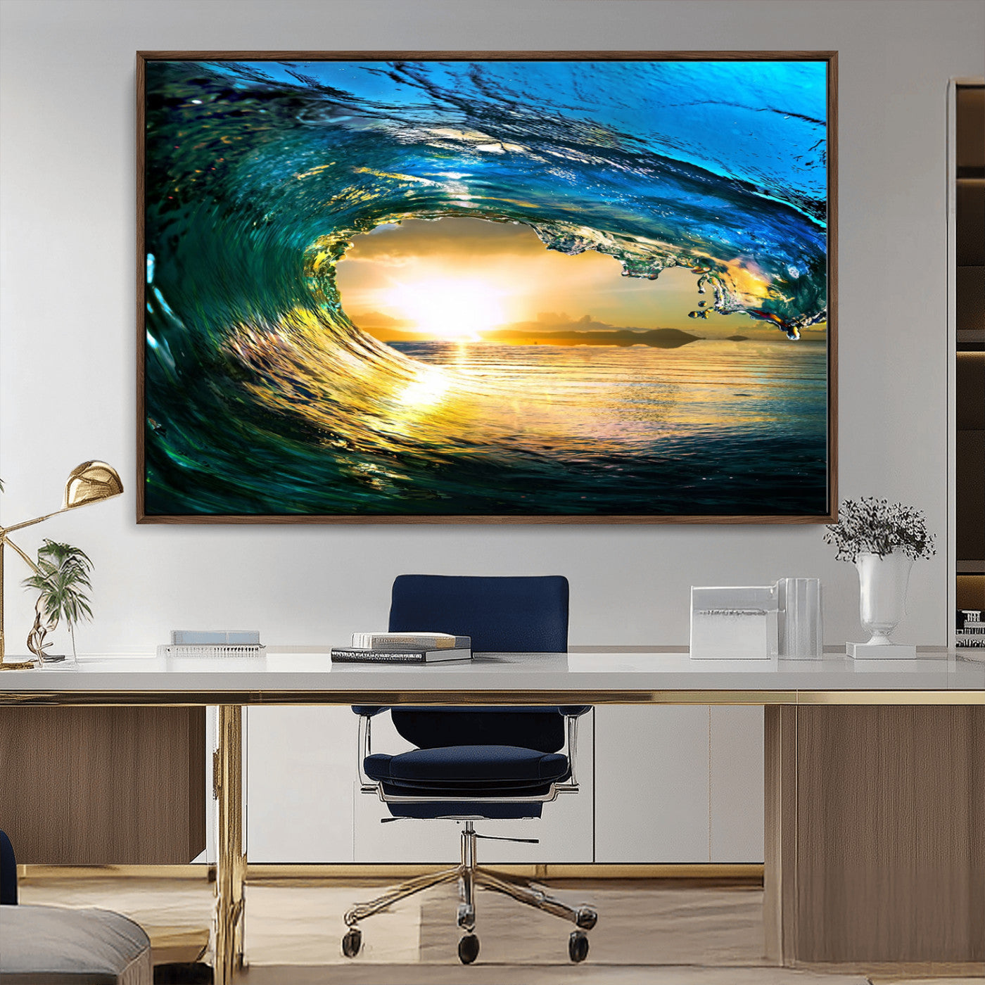 MGV-FC-36X24 - Ocean Wave at Sunset Canvas Art, Large Wall Print of Vibrant Water Waves, Coastal Art for Living Room and Dining Room
