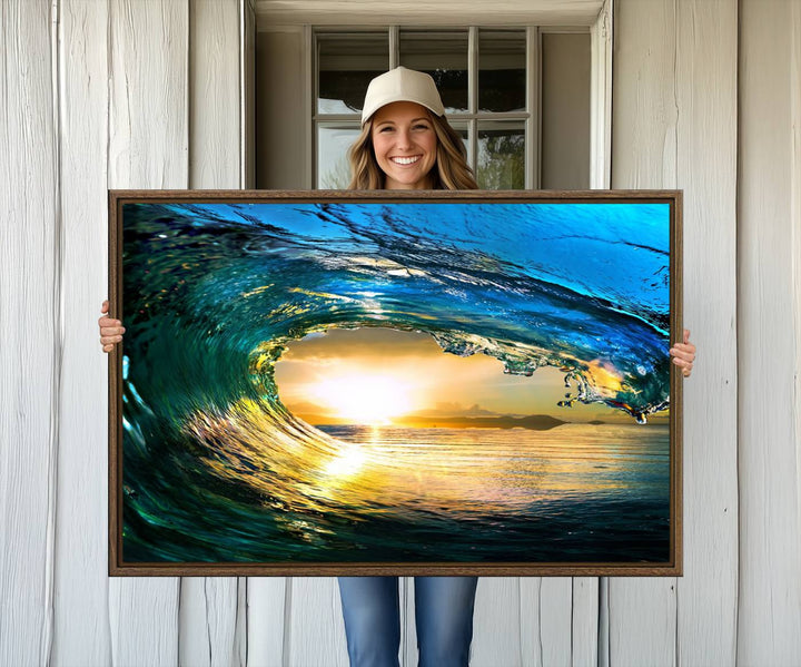 The Ocean Wave at Sunset Canvas Art exudes a coastal vibe.