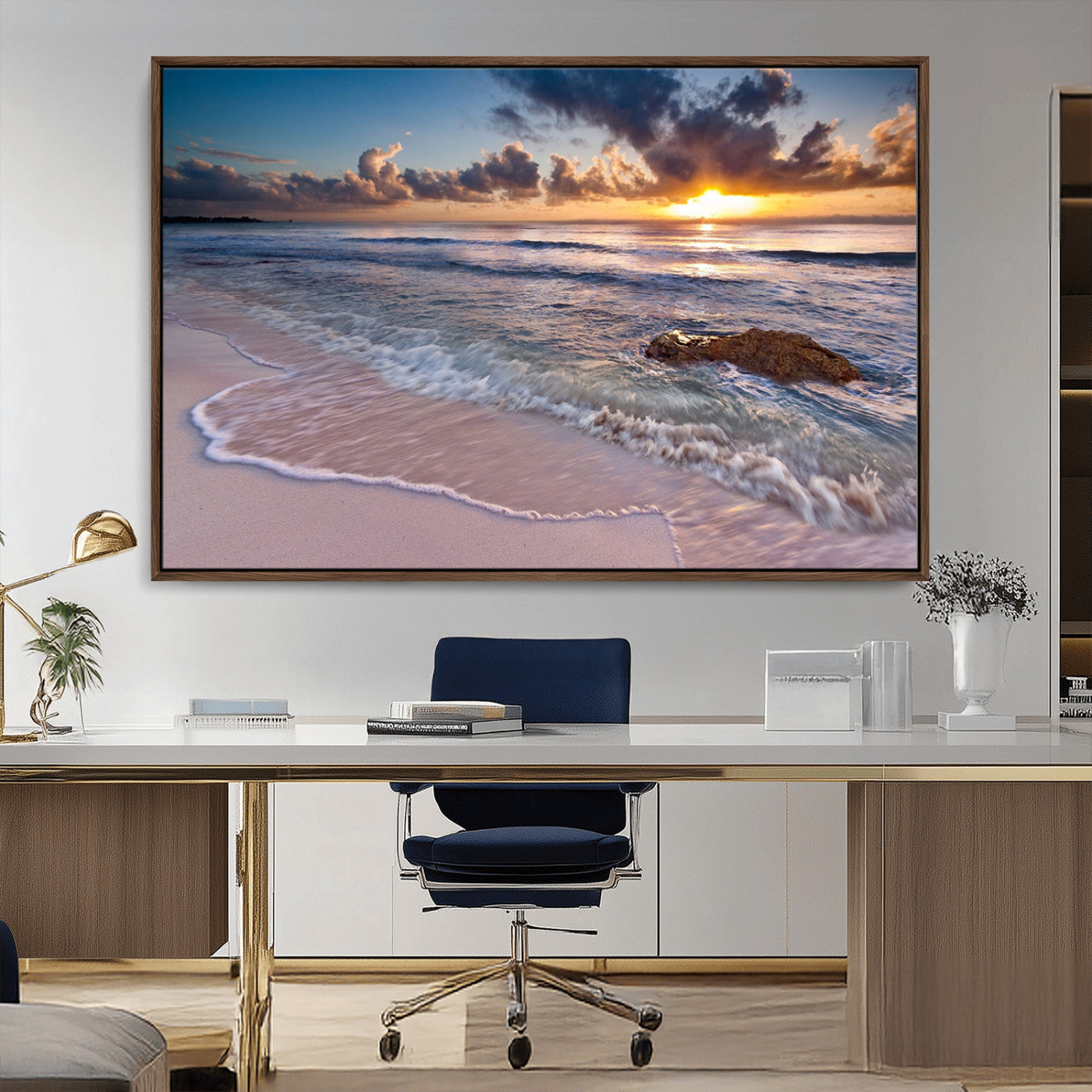 -Sea Ocean Sunset Beach Wall Art Canvas Print