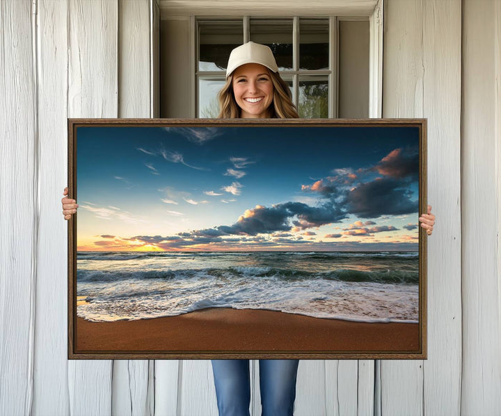 Ocean Beach Wall Art Canvas Print hangs prominently.